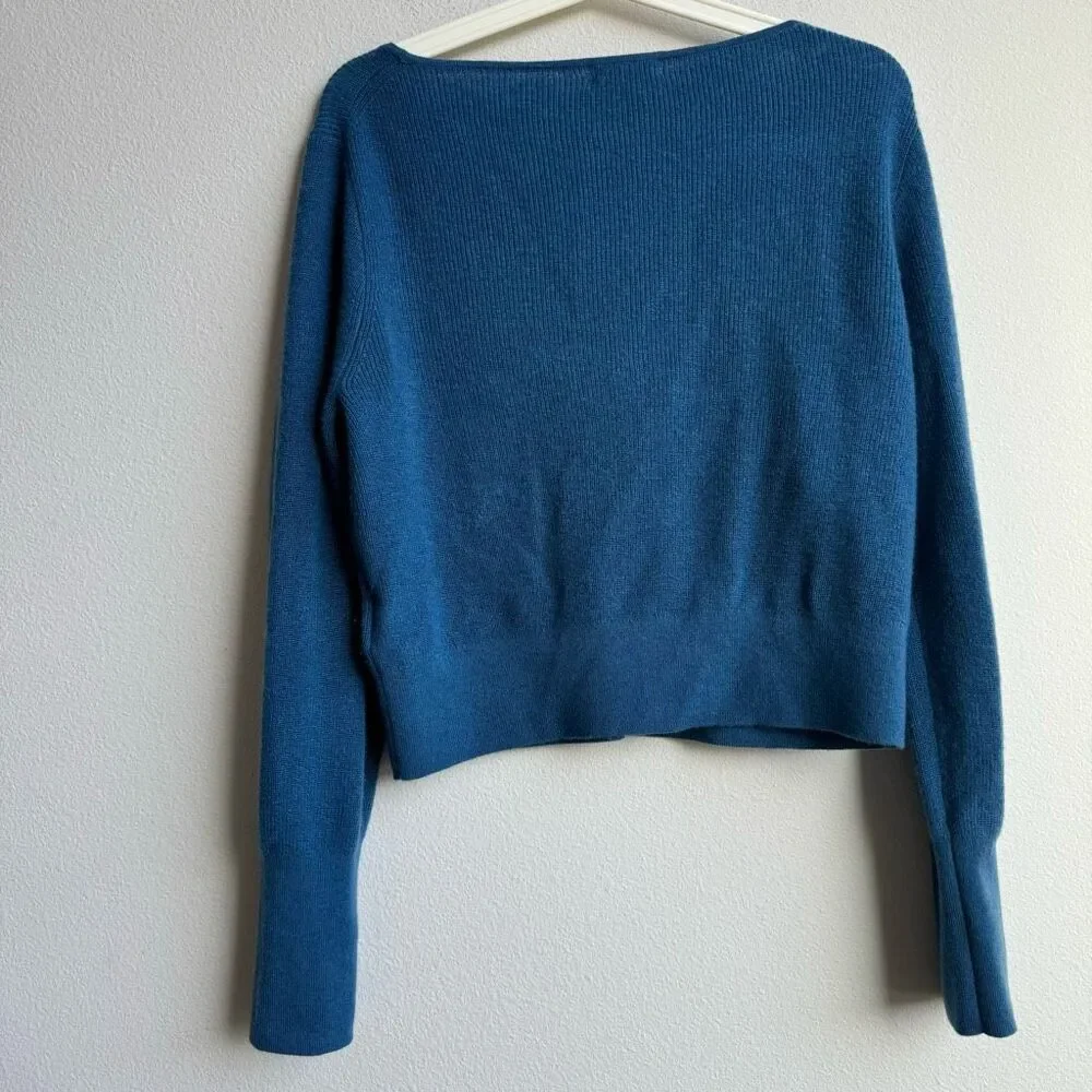 J. Crew Featherweight 100% Cashmere Blue Button Cropped Cardigan Size Large - Picture 8 of 8